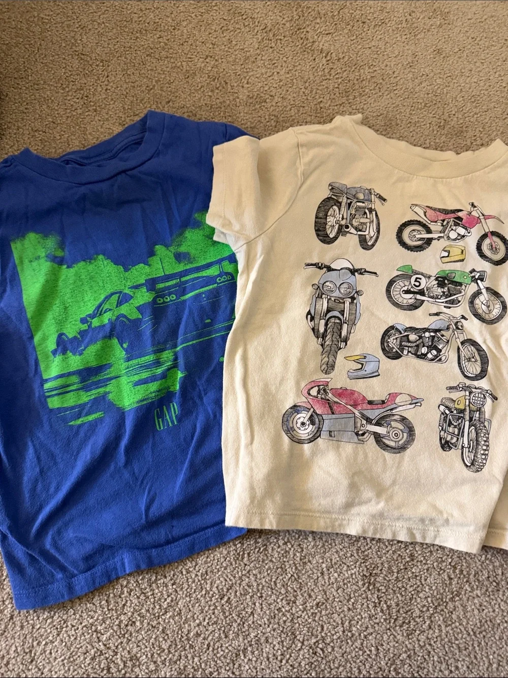 GAP Blue Tee with Green Car Graphic & Cream Motorcycle Print Tee
